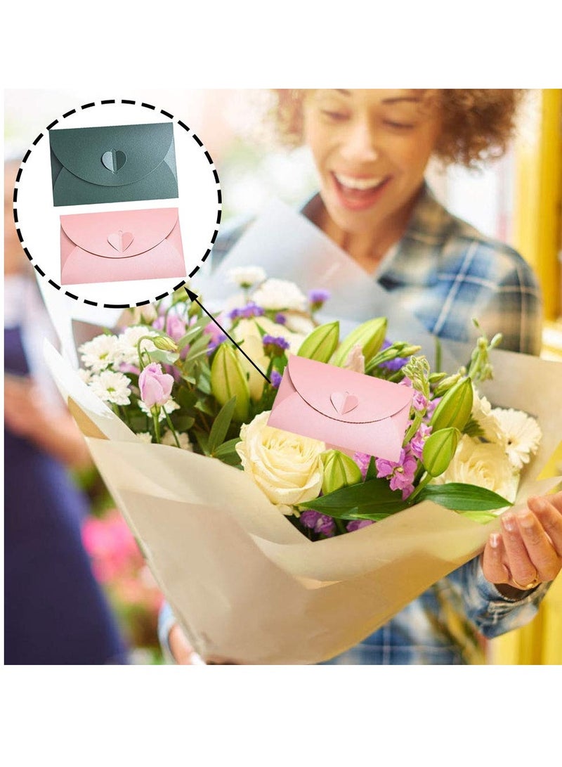 SOLARAE Mini Envelopes in Two Colors (20 Pieces) - Pearlescent Paper, Vintage Cute Heart Buckle for Wedding, Birthday, and Party Gift Cards (Pink & Green) - Image 4