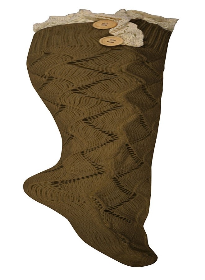 Peach Couture Cute Victorian Vintage Cable Knit Boot Socks with Lace & Buttons (Large Khaki)