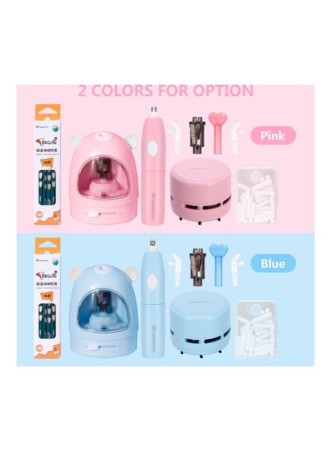 NIBEMINENT 3-Piece Electric Pencil Sharpener With Eraser And Vacuum Cleaner Set Pink - Image 4