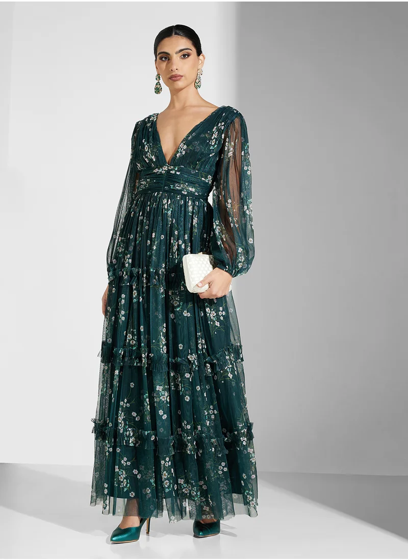 ليس اند بيدز Floral Print V-Neck Maxi Dress