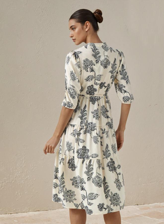 سبلاش فيڤ فستان نسائي متوسط الطول بطبعات زهور وتفاصيل طيات من الفيسكوز - Image 3