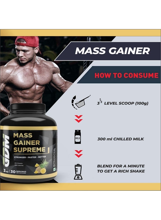 جي دي أم مكمل غذائي رياضي Mass Gainer Supreme غني بالبروتين | بنكهة الأناناس | 3 كجم (30 وجبة) - Image 4