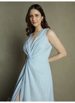 Dennis Lingo Light Blue Slim Fit Dress for Women - 100% Cotton  - Image 3