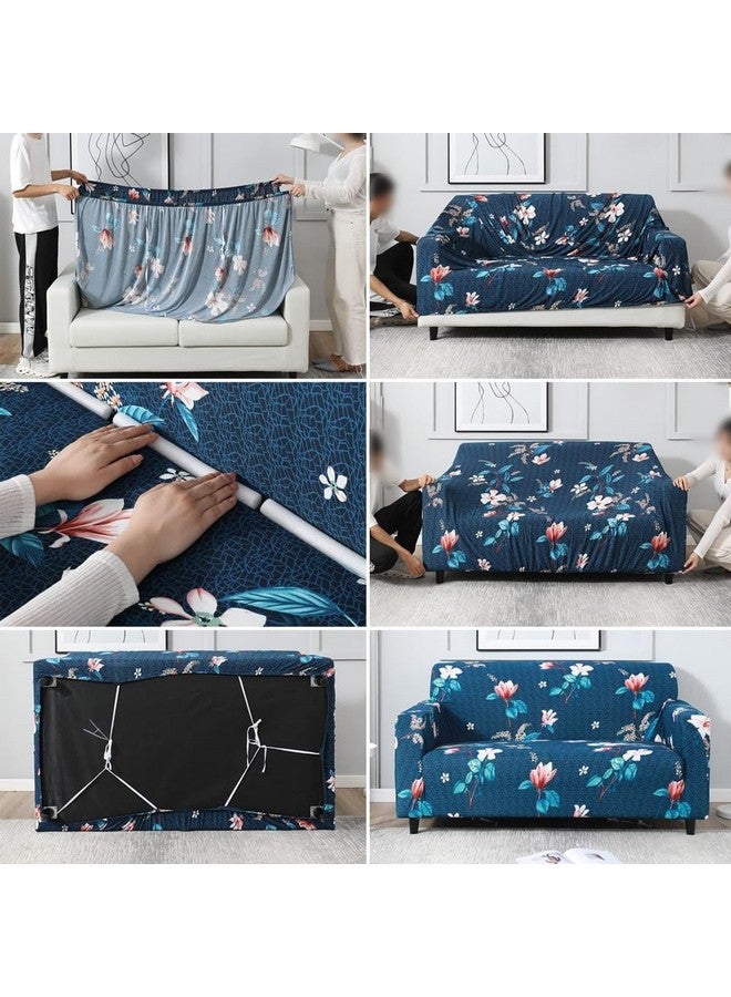B BESTILO Sofa Cover 3 Seater and 2 Seater Fully Covered Universal 5 Seater Sofa Cover Non-Slip Sticky Elastic Stretchable Sofa Set Slipcover Protector for (Blue Lotus, Five Seater (3+1+1)) - Image 5
