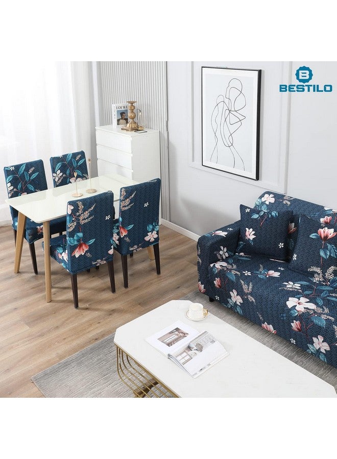 B BESTILO Sofa Cover 3 Seater and 2 Seater Fully Covered Universal 5 Seater Sofa Cover Non-Slip Sticky Elastic Stretchable Sofa Set Slipcover Protector for (Blue Lotus, Five Seater (3+1+1)) - Image 2
