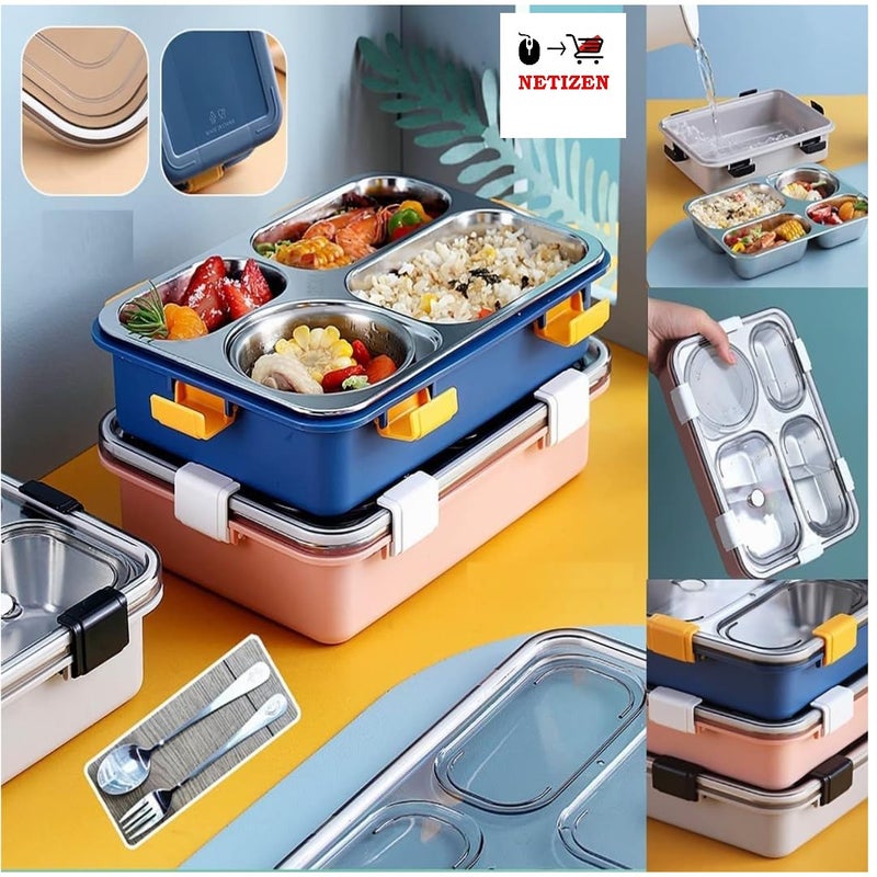 NETIZEN Stainless Steel Insulated Leak Proof Compartment Lunch BoxTiffin BoxSchool Lunch Box Multicolor 4 Compartment - Image 3