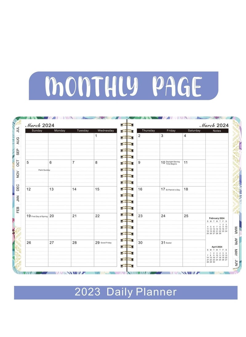 KASTWAVE - Spiral Notebook for Work, Hourly Planner from January 2024 - December 2024, Notebook Thick Paper, Bookmark, Stickers, Note Set and Inner Pocket, Elastic Closure - Image 1