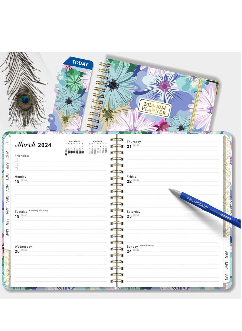 KASTWAVE - Spiral Notebook for Work, Hourly Planner from January 2024 - December 2024, Notebook Thick Paper, Bookmark, Stickers, Note Set and Inner Pocket, Elastic Closure - Image 1