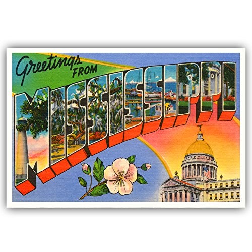 Postcard Fair GREETINGS FROM MISSISSIPPI vintage reprint postcard set of 20 identical postcards. Large letter US state name post card pack (ca. 1930's-1940's). Made in USA. - Image 1
