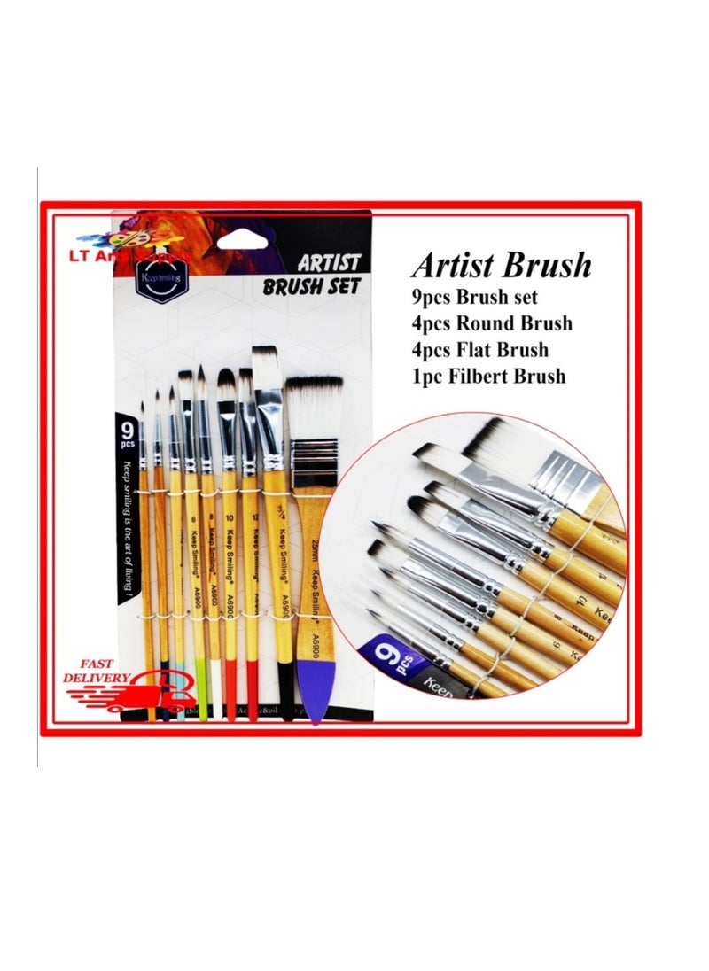 كيب سمايلنج Keep smiling high quality Artist brush 9pcs white nylon brush set - No:A6900  - Image 1