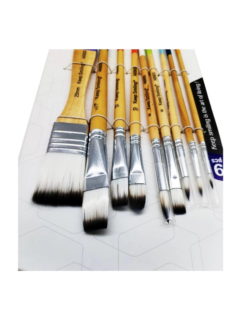 كيب سمايلنج Keep smiling high quality Artist brush 9pcs white nylon brush set - No:A6900  - Image 4