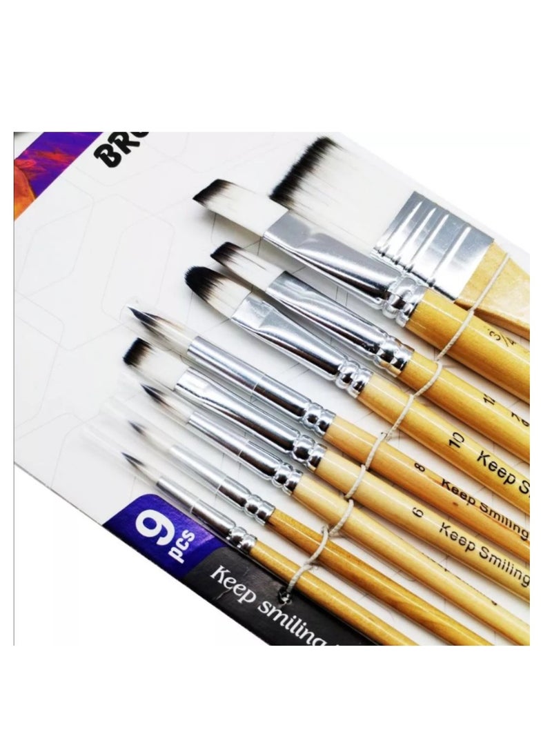 كيب سمايلنج Keep smiling high quality Artist brush 9pcs white nylon brush set - No:A6900  - Image 5
