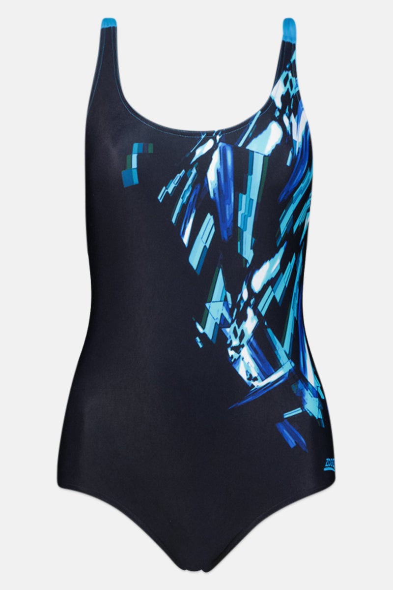 ZOGGS ملابس سباحة نسائية بدون حشوة مع شعار مطرز، أسود - Image 1