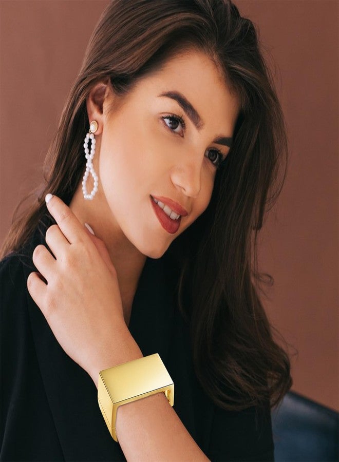 أساور YBMYCM عريضة مطلية بالذهب للنساء، أساور مفتوحة مرصعة بأحجار الراين اللامعة، أساور معصم للنساء كهدية - Image 3