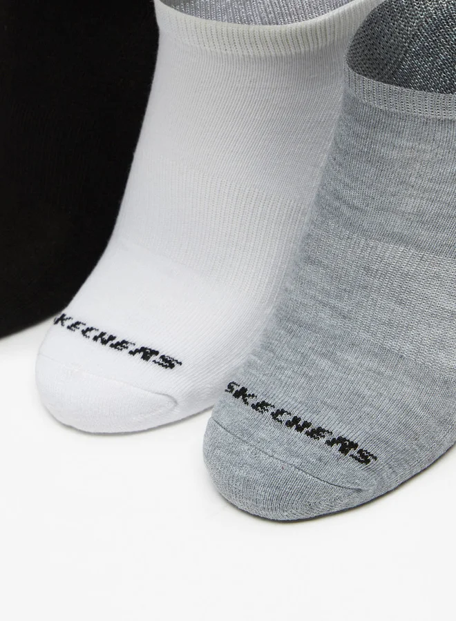 SKECHERS  Logo Print Ankle Length Socks - Set of 3 for Women | Best Price UAE