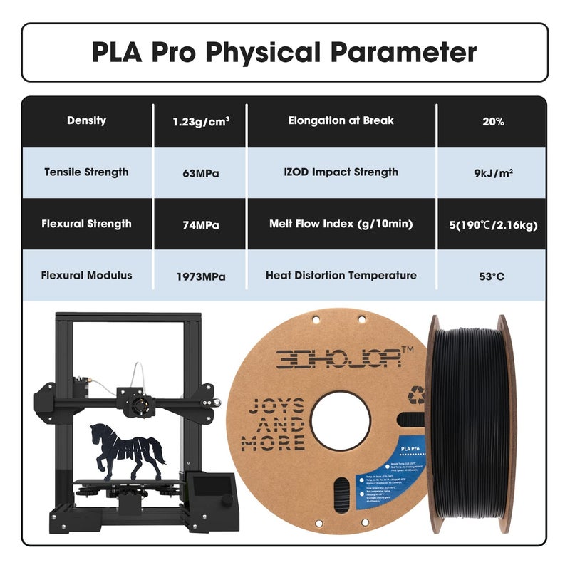 3DHoJor PLA Pro Filament 1.75mm (PLA+ Filament), 1kg 3D Printer PLA Filament, 3D Printing Filament, Cardboard Spool, Dimensional Accuracy +/- 0.03 mm, Fit Most FDM 3D Printer-Black - Image 4