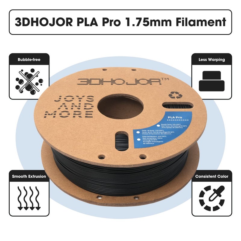 3DHoJor PLA Pro Filament 1.75mm (PLA+ Filament), 1kg 3D Printer PLA Filament, 3D Printing Filament, Cardboard Spool, Dimensional Accuracy +/- 0.03 mm, Fit Most FDM 3D Printer-Black - Image 2