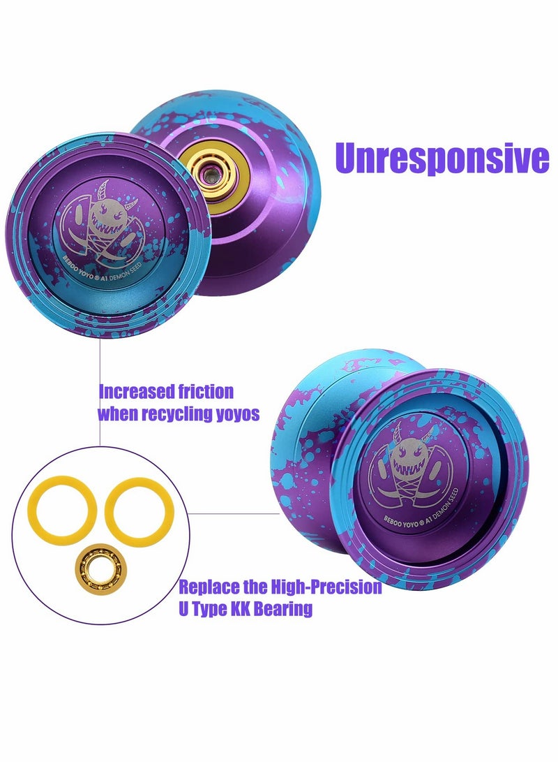 Captaintech Yoyo, Professional Metal High Precision Ball Bearing for Children Adult Beginners, Comes with Gloves, Stickers, 3 Ball Ropes and Storage Box Purple - Image 2