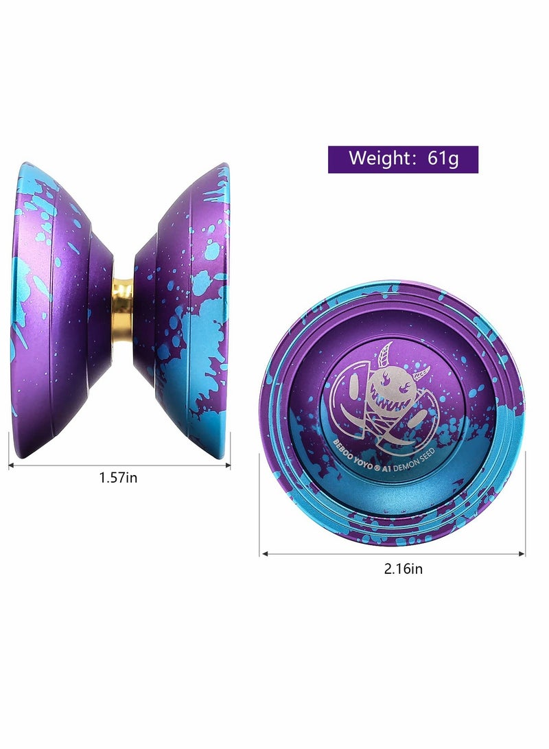 Captaintech Yoyo, Professional Metal High Precision Ball Bearing for Children Adult Beginners, Comes with Gloves, Stickers, 3 Ball Ropes and Storage Box Purple - Image 4