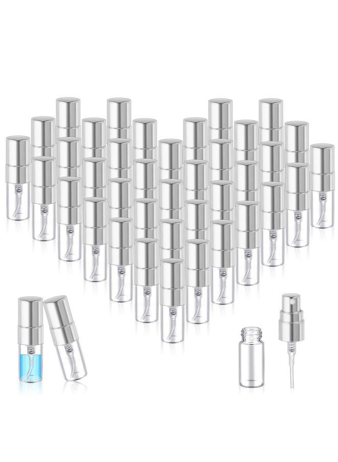 Zhehao 50 Pcs Mini Spray Bottles 2 ml Clear Glass Perfume Bottles Refillable Fine Mist Perfume Atomizer Portable Empty Sample Containers for Cleaning, Essential Oils, Travel (Silver Cap) - Image 1