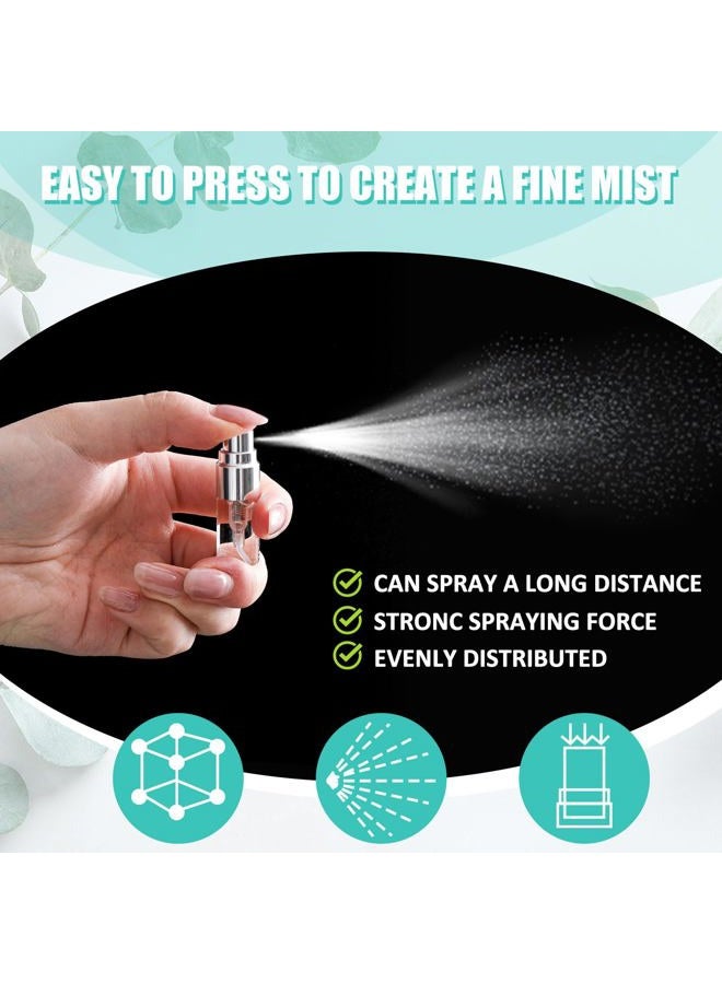 Zhehao 50 Pcs Mini Spray Bottles 2 ml Clear Glass Perfume Bottles Refillable Fine Mist Perfume Atomizer Portable Empty Sample Containers for Cleaning, Essential Oils, Travel (Silver Cap) - Image 4