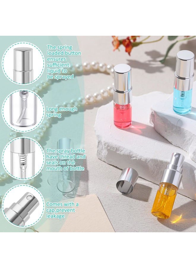 Zhehao 50 Pcs Mini Spray Bottles 2 ml Clear Glass Perfume Bottles Refillable Fine Mist Perfume Atomizer Portable Empty Sample Containers for Cleaning, Essential Oils, Travel (Silver Cap) - Image 3