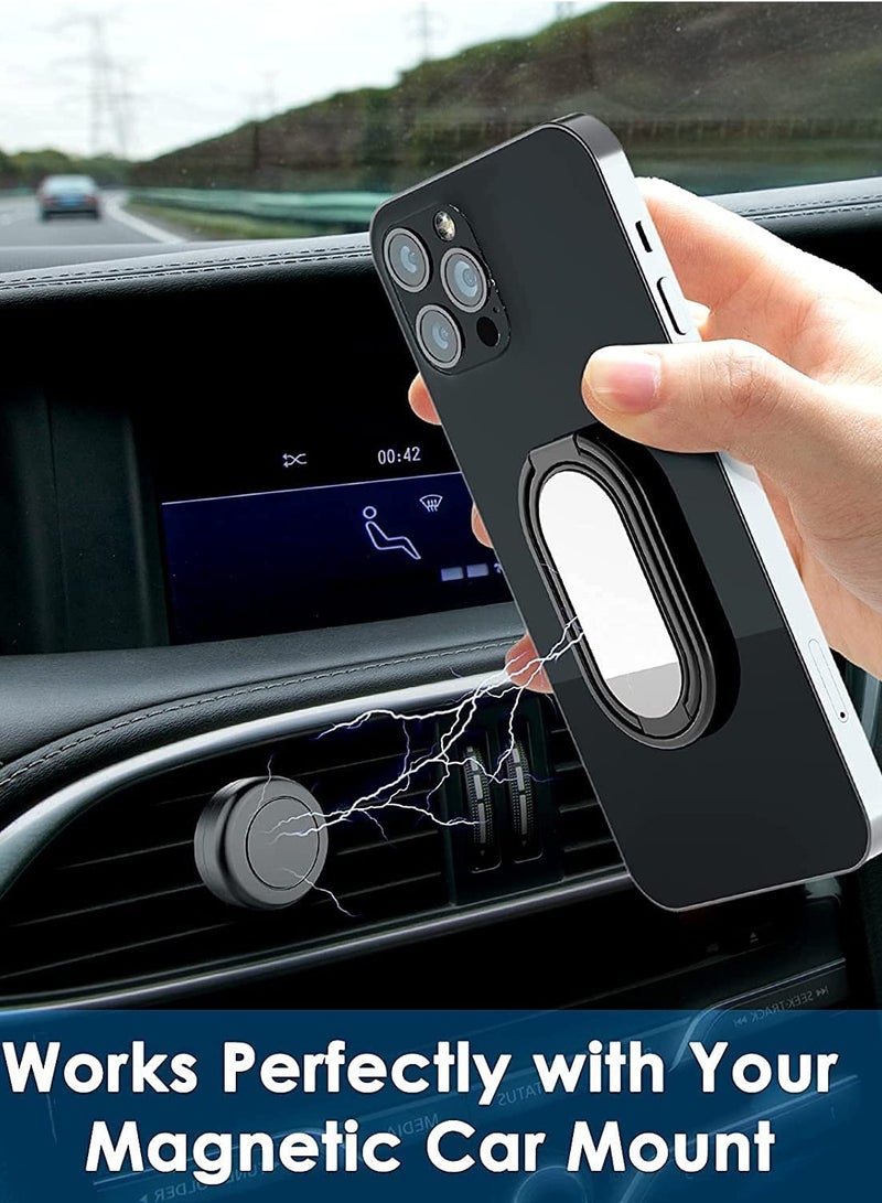 Phone Ring Holder Finger Kickstand 360° Rotation Cell Phone Ring Holder Stand Metal Phone Back Grip for Magnetic Car Mount Foldable Cell Phone Stand Compatible with Most Smartphones Black - Image 2