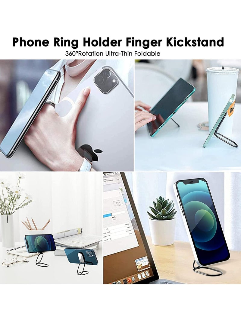 Phone Ring Holder Finger Kickstand 360° Rotation Cell Phone Ring Holder Stand Metal Phone Back Grip for Magnetic Car Mount Foldable Cell Phone Stand Compatible with Most Smartphones Black - Image 3
