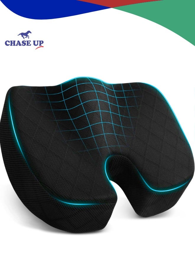 Chase Up Office/Car Seat Cushion, Non-Slip Sciatica & Back Coccyx Tailbone Pain Relief Chair Pad, Memory Foam Butt Pillow for Computer Desk, Wheelchair, Driving (Black) - Image 1