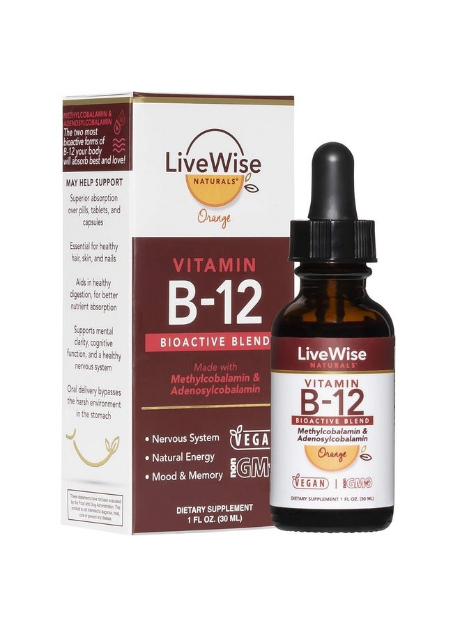 Live Wise Naturals - Liquid B12 Vitamin Sublingual Allnatural Liquid Vitamin Vegan B12 Drops Nongmo Adenosylcobalamin Methylcobalamin B12 Supplement Boost Your Immune System Metabolism Energy And Focus! - Image 1
