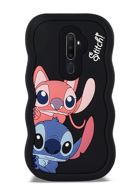 Lilo and Stitch Cartoon 3D Wavy Soft Silicone Phone Case for Oppo A52020/A92020 (Black)