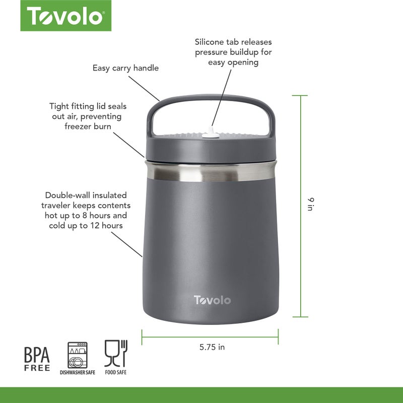 Tovolo Insulated Food Container 2 Quart Food Traveler Thermos for Hot Food and Cold Food Stainless Steel Double Wall Vacuum Insulated Spill Proof Airtight Lid Dishwasher Safe BPA Free Charcoal Gray - Image 5