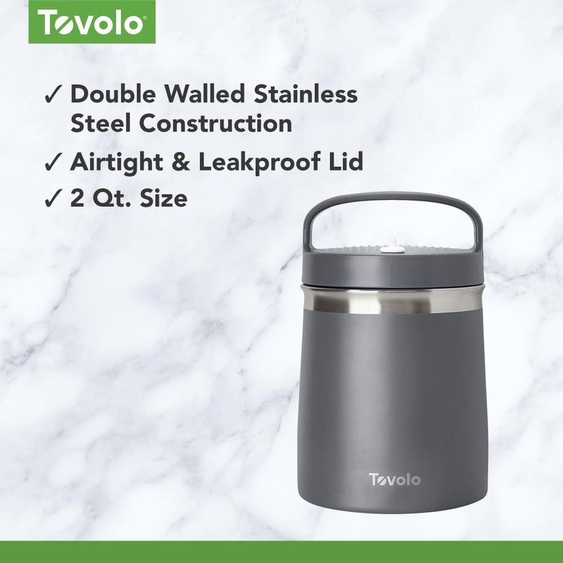 Tovolo Insulated Food Container 2 Quart Food Traveler Thermos for Hot Food and Cold Food Stainless Steel Double Wall Vacuum Insulated Spill Proof Airtight Lid Dishwasher Safe BPA Free Charcoal Gray - Image 3