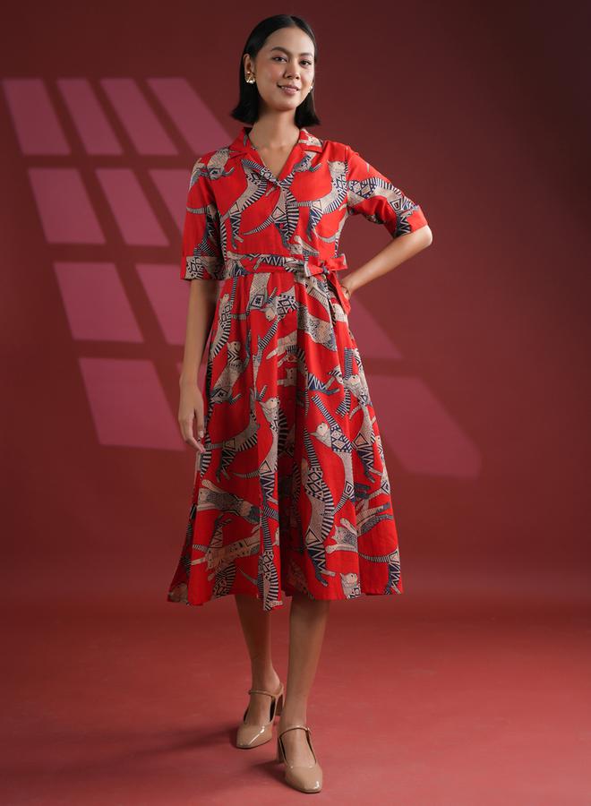sanskrutihomes Printed Poplin Dress  - Image 1