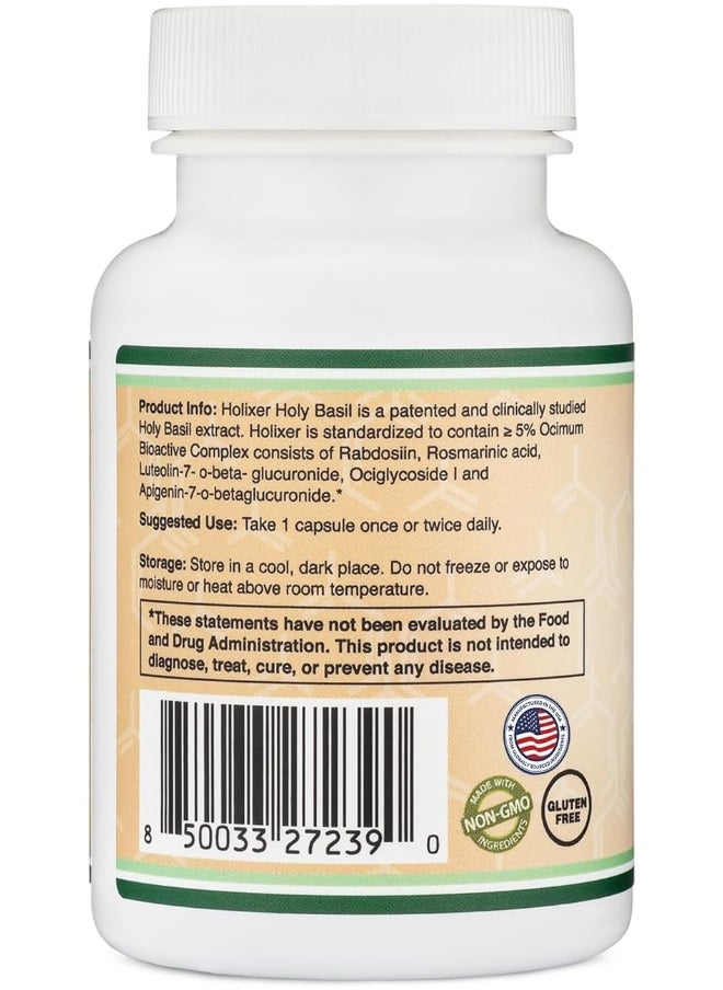 Double Wood Supplements - Tulsi Holy Basil Capsules (Holixer Formula) - World's Only Clinically Studied Holy Basil Leaf Extract (Clinically Shown Results After 60 Days of Use) for Mood and Relaxation by Double Wood - Image 1