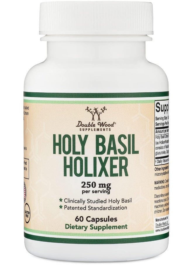 Double Wood Supplements - Tulsi Holy Basil Capsules (Holixer Formula) - World's Only Clinically Studied Holy Basil Leaf Extract (Clinically Shown Results After 60 Days of Use) for Mood and Relaxation by Double Wood - Image 1