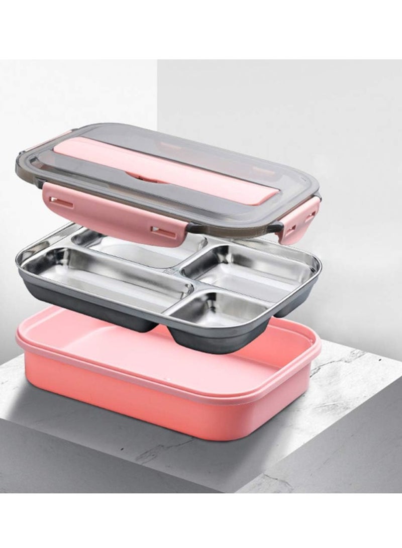 DubaiGallery Stainless Steel Bento Lunch Box With Fork Spoon 4-Compartment Metal Food Pail With Cover That Prevents Leaks & Spills - Image 2