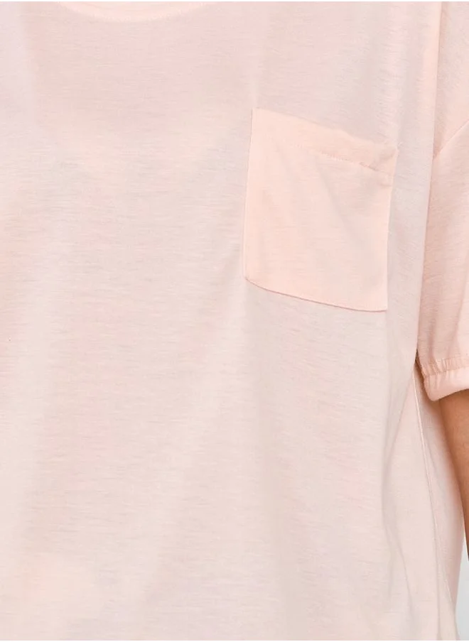 Styli Solid Pocket T-Shirt & Floral Print Pyjama Set