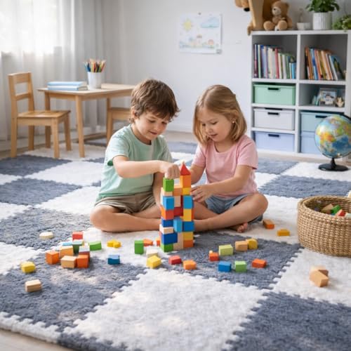 PIHARVA Foam Carpet Mats Interlocking Foam Carpet Mats | Velvet Fluffy Puzzle Floor Tiles | Non-Slip EVA Play Mat for Home, Bedroom, Living Room, Kids Playroom, Nursery, Crawling Area (6 PC) - Image 2