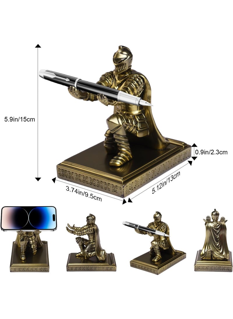 M MIAOYAN Medieval Soldier Knight Pen Holder Stand, Mobile Phone & Gaming Controller Holder, Device Stand Gift for Medieval Enthusiasts, Gold (Not Include Pen) - Image 3