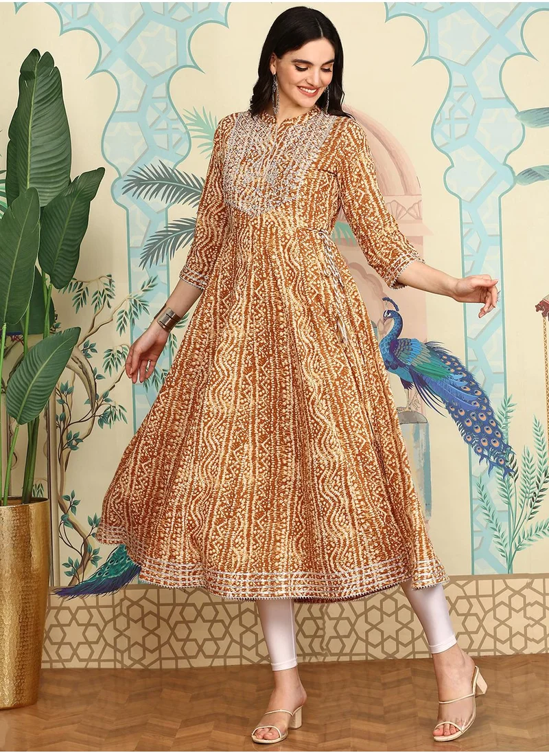 ISHIN Abstract Printed Mirror Work Panelled Anarkali Kurta