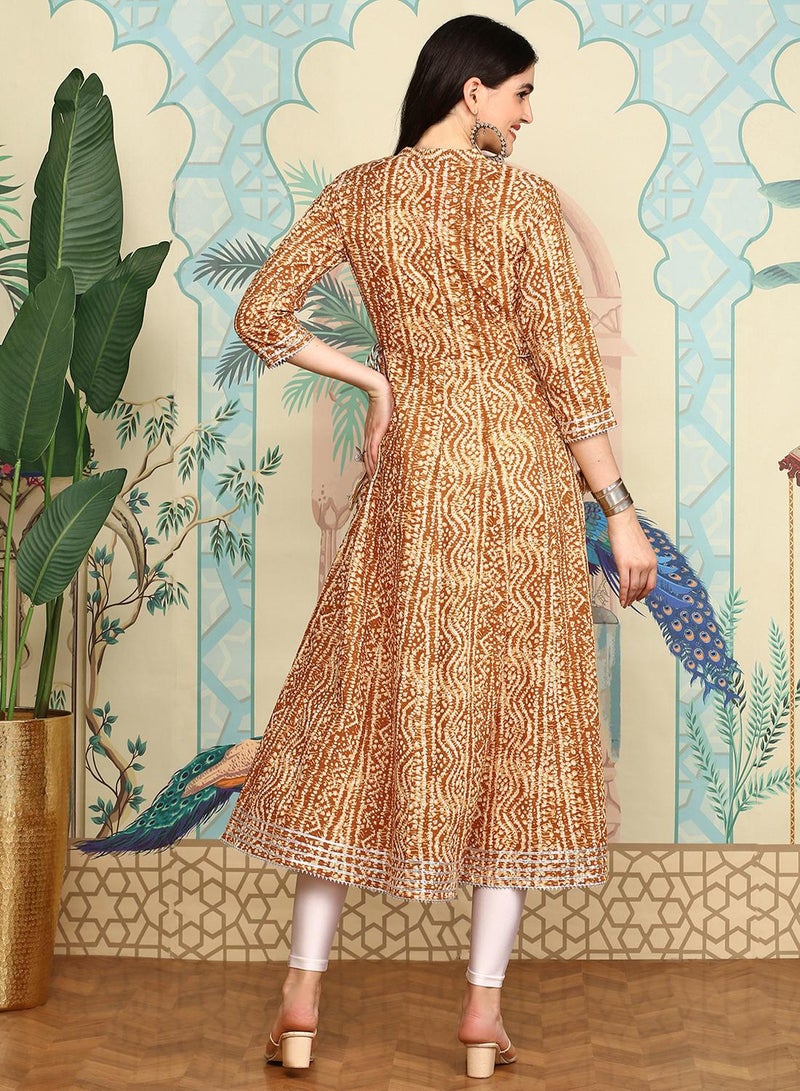 ISHIN Women's Mustard 100% Cotton Self Design A-Line Kurta  - Image 2