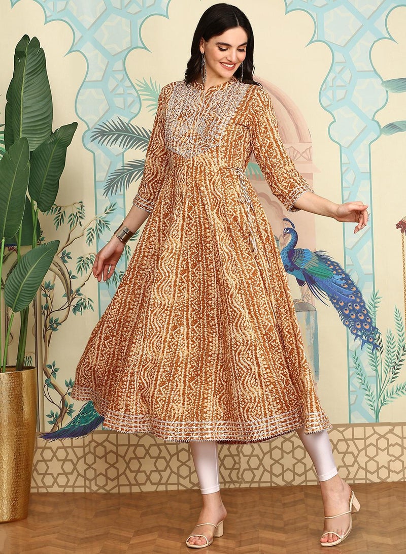 ISHIN Women's Mustard 100% Cotton Self Design A-Line Kurta  - Image 1