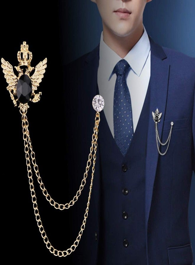 Huture Men's Brooch Suit Pin Badge with Chains and Buckle Chain Collar Lapel Pin for Men and Women Suit Tuxedo Tie Hat Scarf - Image 3