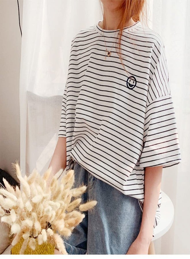 Wiz BBQT Matching Dog and Owner Clothes,White Striped Women Shirt Short Sleeve,Cotton Women Summer Shirt Crewneck,Casual Summer Tops Loose Fit(Owner XL) - Image 3