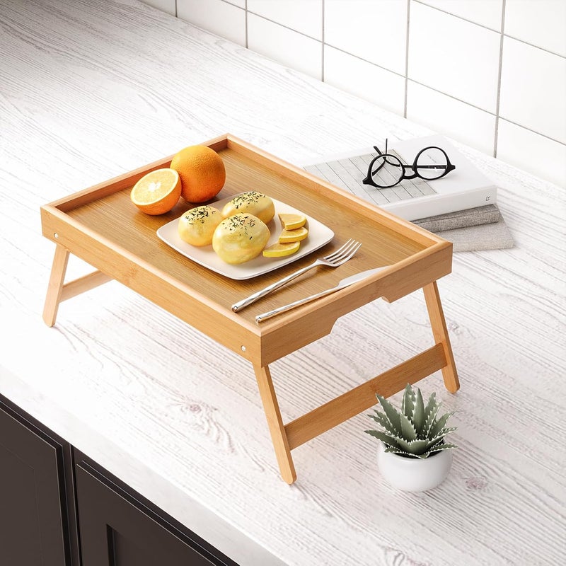 Fibogollo 2 Pack Bamboo Bed Tray Table with Folding Legs,Breakfast Trays,Serving Tray for Food and Snack,Laptop Trays for Working(Natural) - Image 5