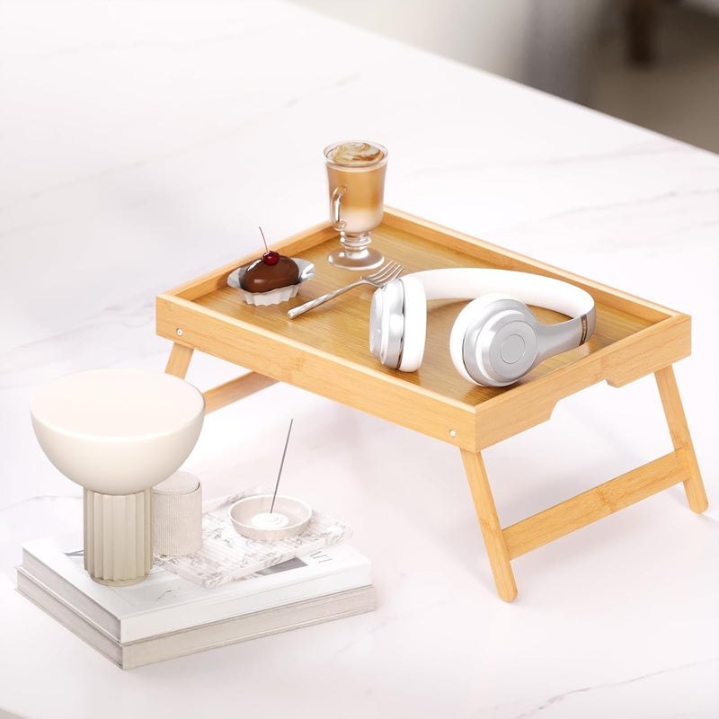 Fibogollo 2 Pack Bamboo Bed Tray Table with Folding Legs,Breakfast Trays,Serving Tray for Food and Snack,Laptop Trays for Working(Natural) - Image 4