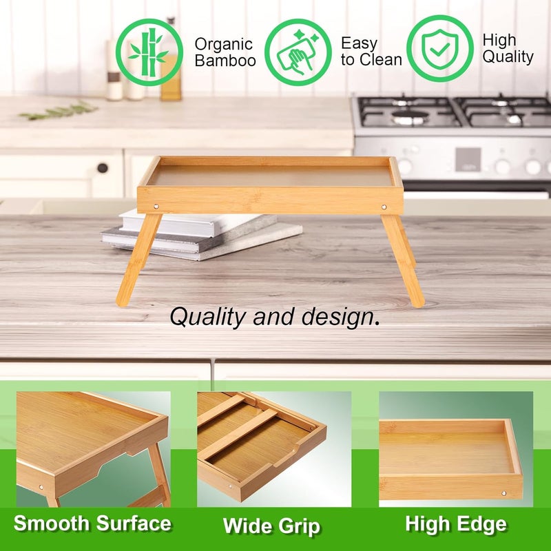 Fibogollo 2 Pack Bamboo Bed Tray Table with Folding Legs,Breakfast Trays,Serving Tray for Food and Snack,Laptop Trays for Working(Natural) - Image 3