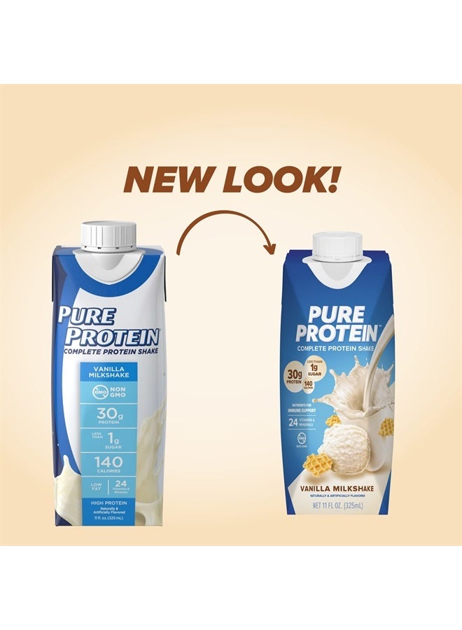 Pure Protein مشروب بروتين بالفانيليا، 30 جرام بروتين كامل، فيتامينات A و C و D و E بالإضافة إلى الزنك لدعم صحة المناعة، جاهز للشرب وصديق للكيتو، زجاجات 11 أونصة، 12 عبوة - Image 2
