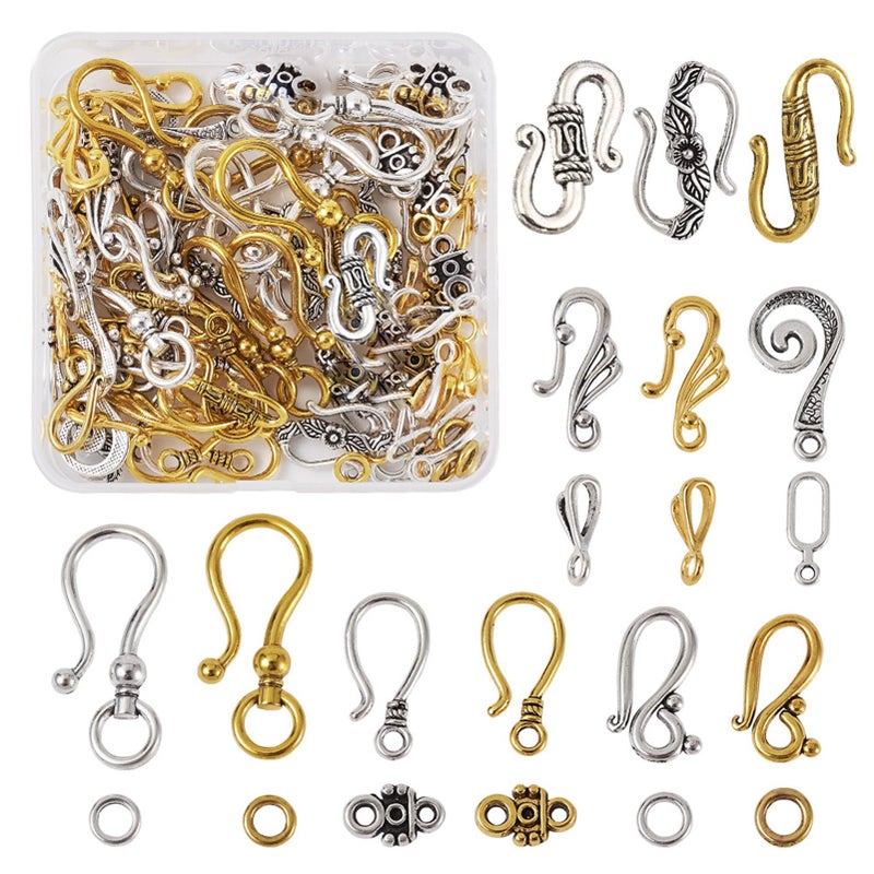 Craftdady 60 Sets 8 Styles Tibetan S Hook Ring Toggle Clasps End Clasps Connectors for Bracelet Jewelry Making